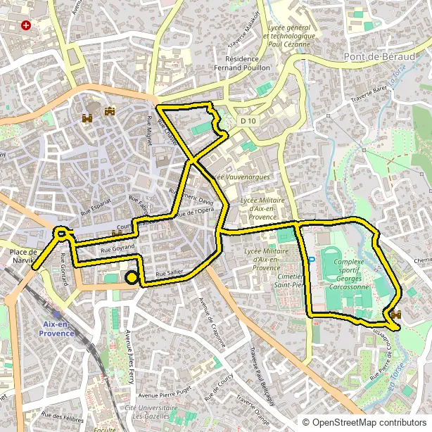 Run course map for IRONMAN 70.3 Aix-en-Provence: the official route drawn on an OpenStreetMap basemap