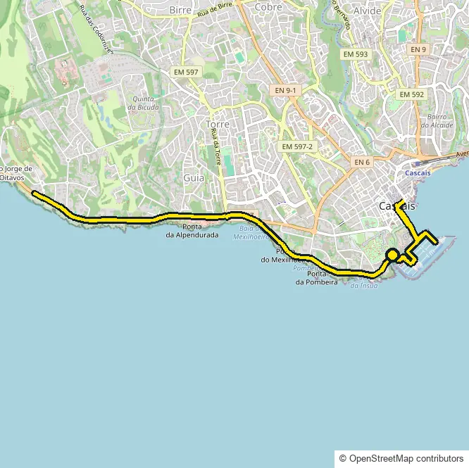 Run course map for IRONMAN 70.3 Cascais: the official route drawn on an OpenStreetMap basemap