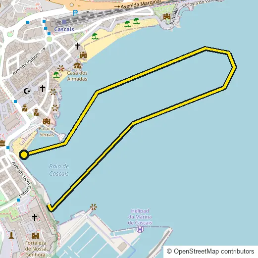 Swim course map for IRONMAN 70.3 Cascais: the official route drawn on an OpenStreetMap basemap