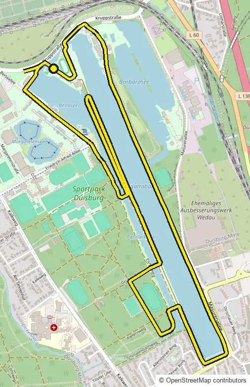 Run course map for IRONMAN 70.3 Duisburg: the official route drawn on an OpenStreetMap basemap