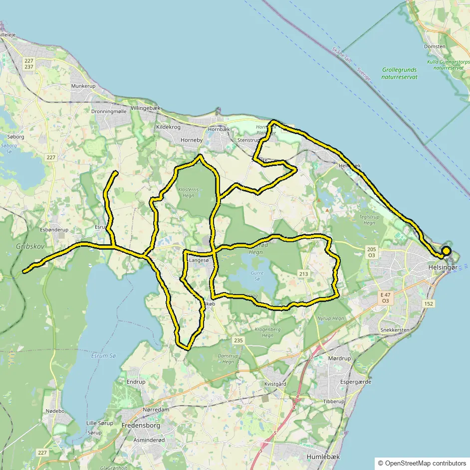 Bike course map for IRONMAN 70.3 Elsinore: the official route drawn on an OpenStreetMap basemap