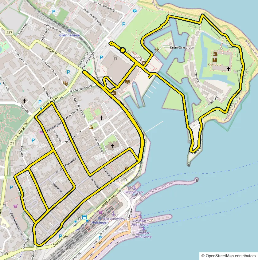 Run course map for IRONMAN 70.3 Elsinore: the official route drawn on an OpenStreetMap basemap