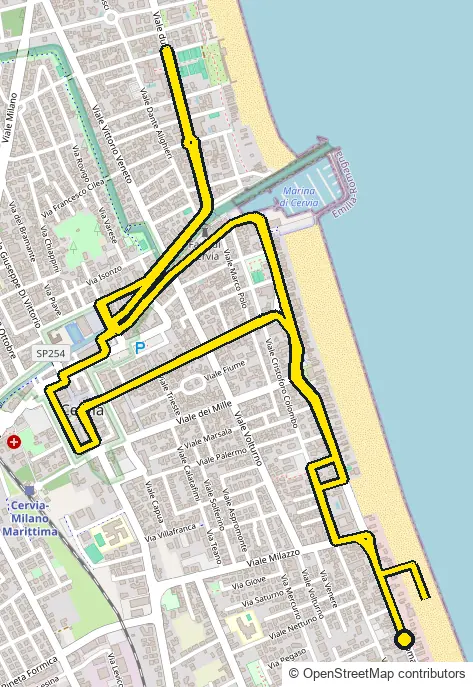 Run course map for IRONMAN 70.3 Italy Emilia-Romagna: the official route drawn on an OpenStreetMap basemap