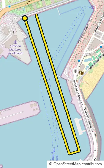 Swim course map for IRONMAN 70.3 Malaga: the official route drawn on an OpenStreetMap basemap