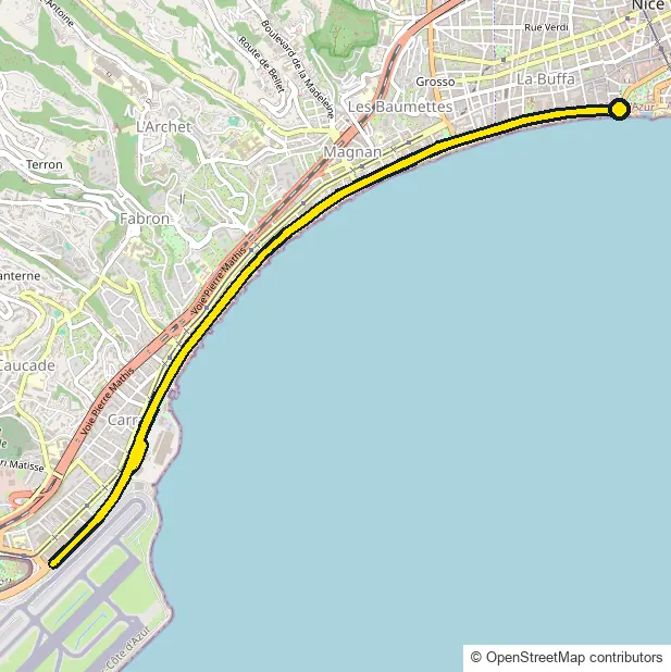 Run course map for IRONMAN 70.3 Nice: the official route drawn on an OpenStreetMap basemap