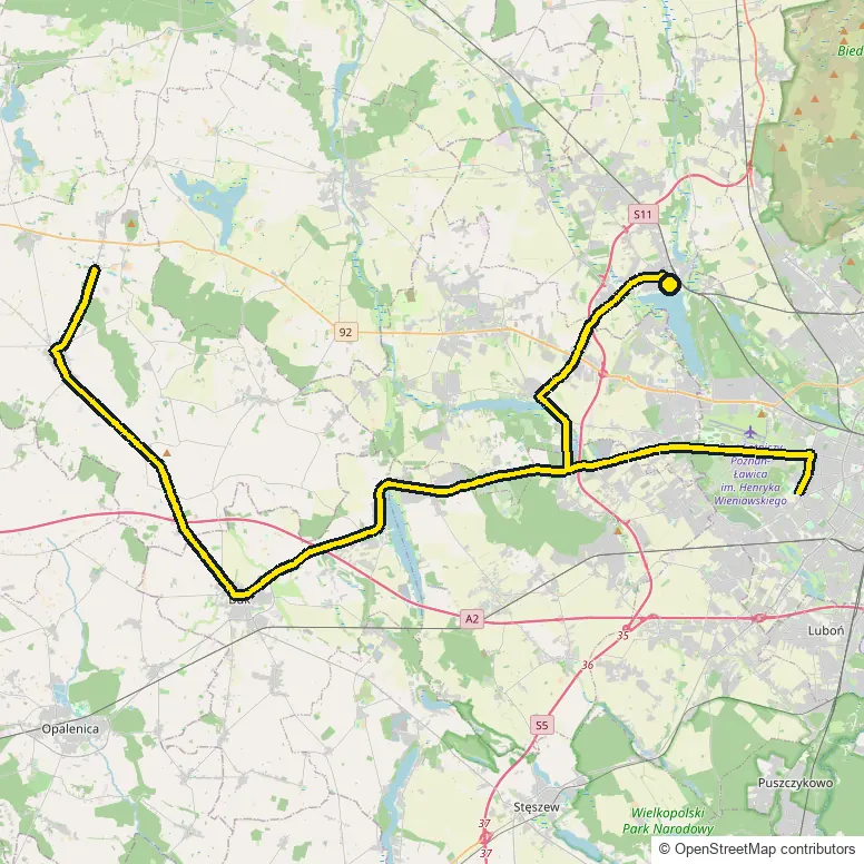 Bike course map for IRONMAN 70.3 Poznan: the official route drawn on an OpenStreetMap basemap