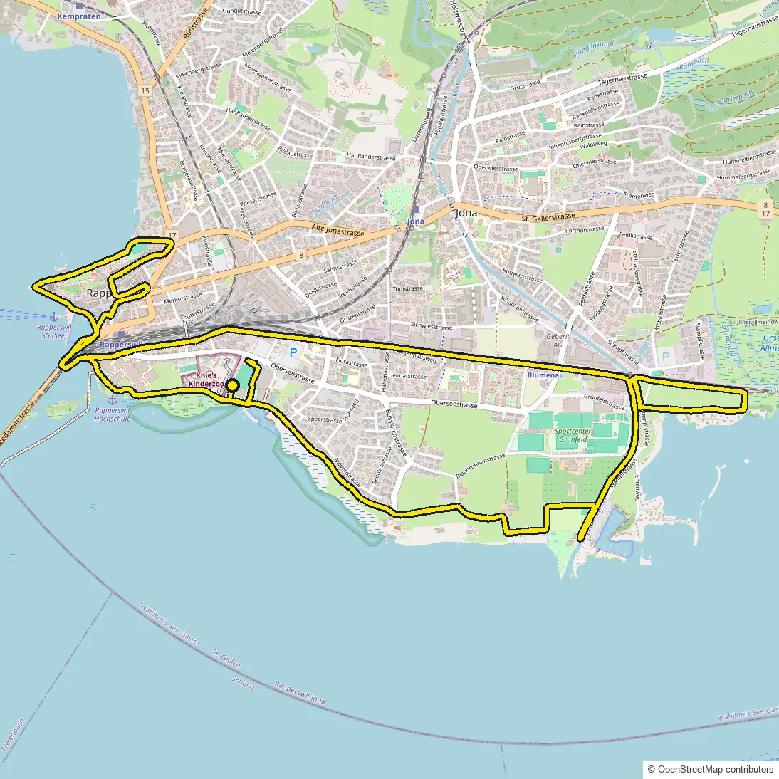Run course map for IRONMAN 70.3 Switzerland: the official route drawn on an OpenStreetMap basemap