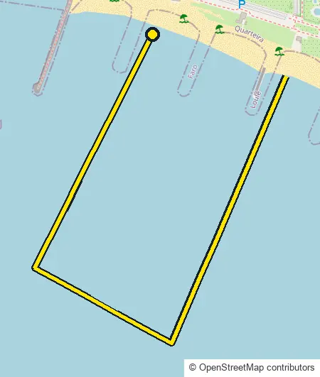 Swim course map for IRONMAN 70.3 Vilamoura-Algarve: the official route drawn on an OpenStreetMap basemap
