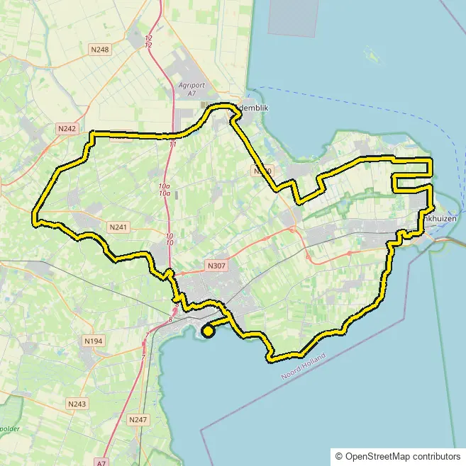 Bike course map for IRONMAN 70.3 Westfriesland: the official route drawn on an OpenStreetMap basemap