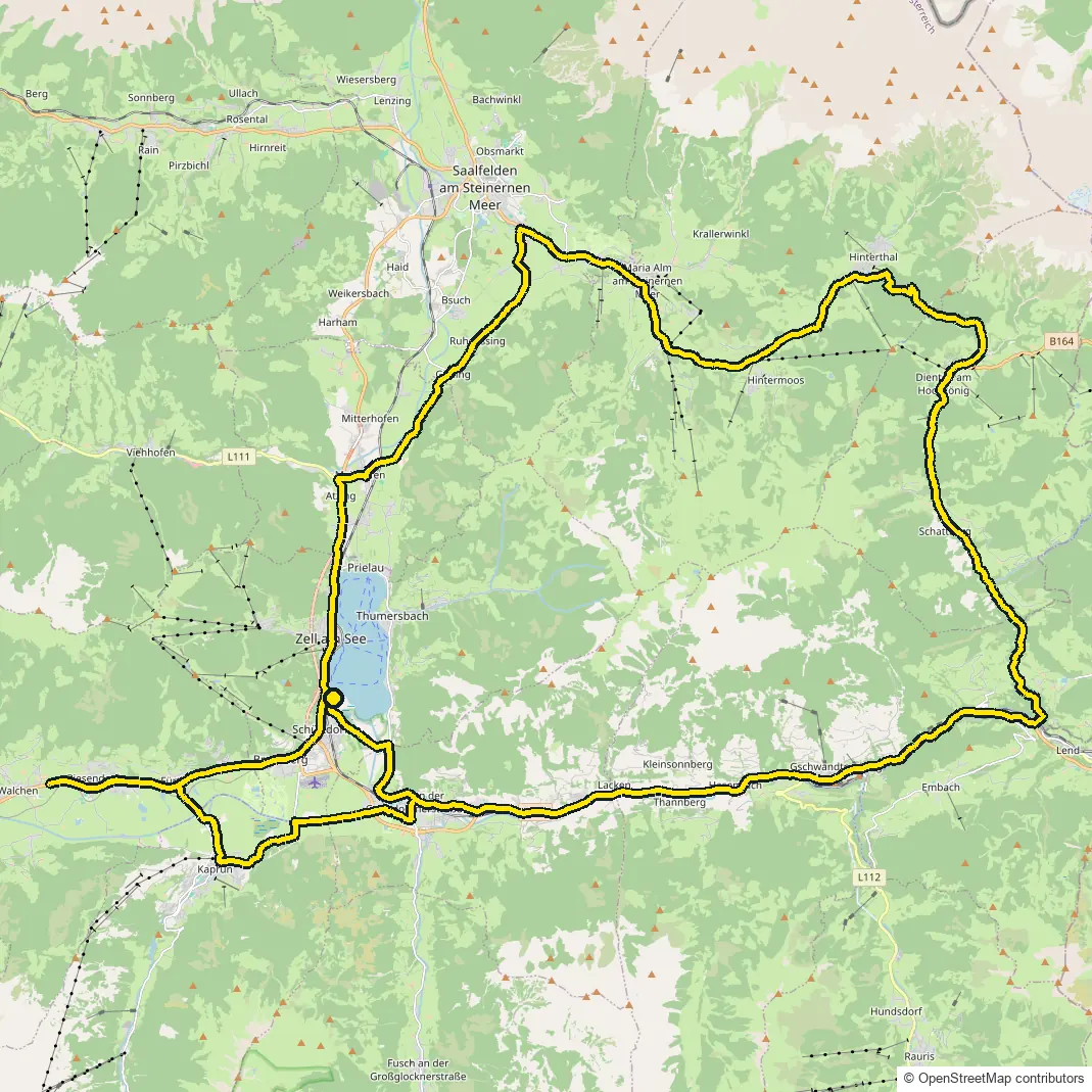 Bike course map for IRONMAN 70.3 Zell am See-Kaprun: the official route drawn on an OpenStreetMap basemap