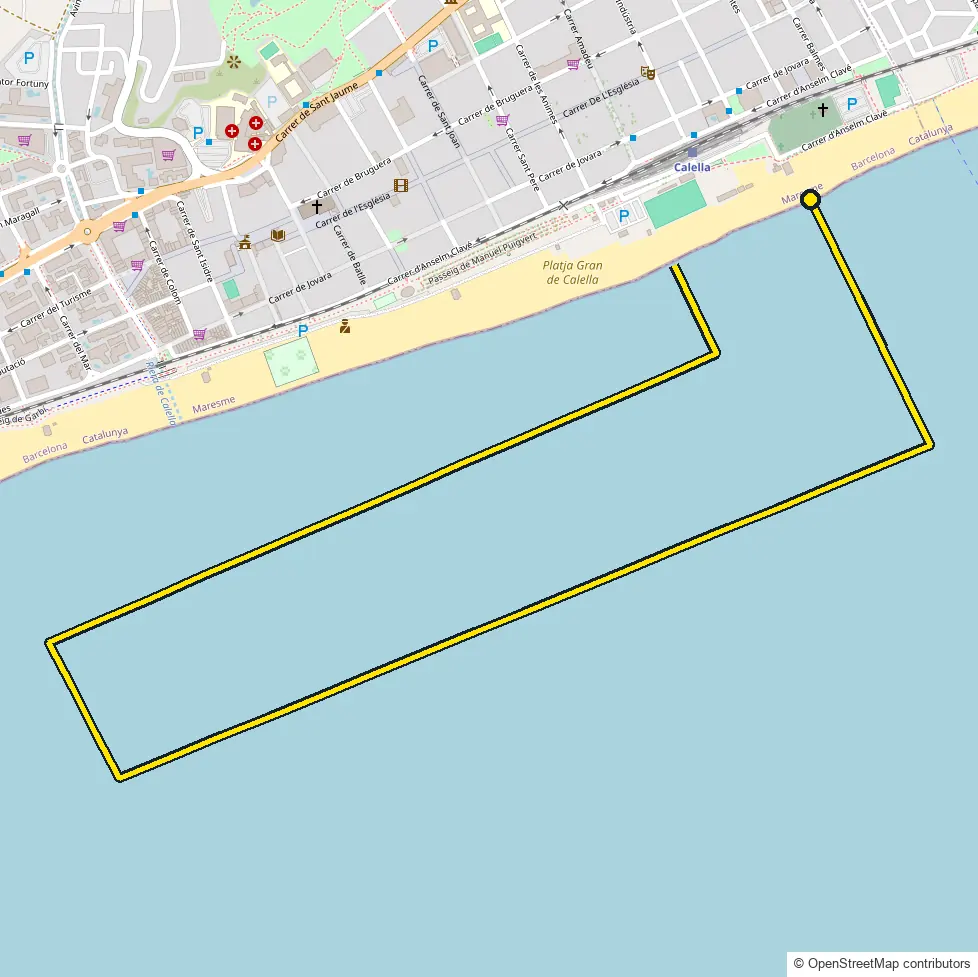Swim course map for IRONMAN Barcelona: the official route drawn on an OpenStreetMap basemap