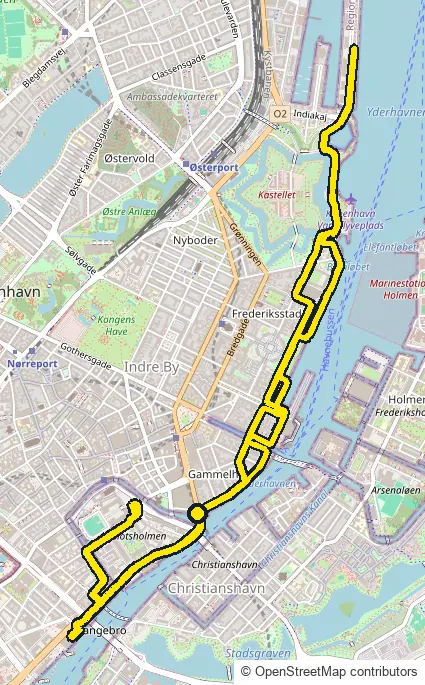 Run course map for IRONMAN Copenhagen: the official route drawn on an OpenStreetMap basemap