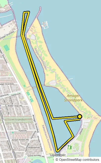 Swim course map for IRONMAN Copenhagen: the official route drawn on an OpenStreetMap basemap