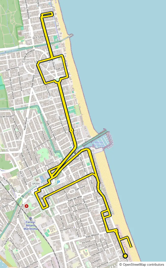 Run course map for IRONMAN Italy Emilia-Romagna: the official route drawn on an OpenStreetMap basemap