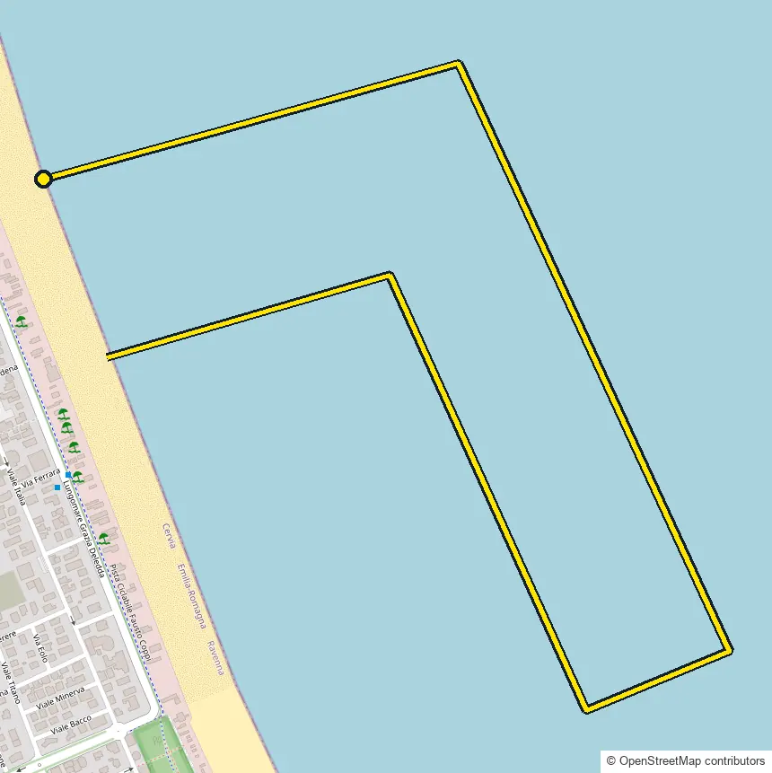 Swim course map for IRONMAN Italy Emilia-Romagna: the official route drawn on an OpenStreetMap basemap