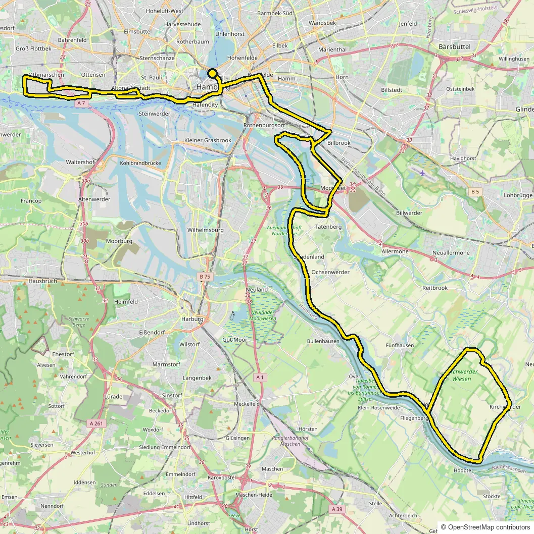 Bike course map for IRONMAN Hamburg: the official route drawn on an OpenStreetMap basemap