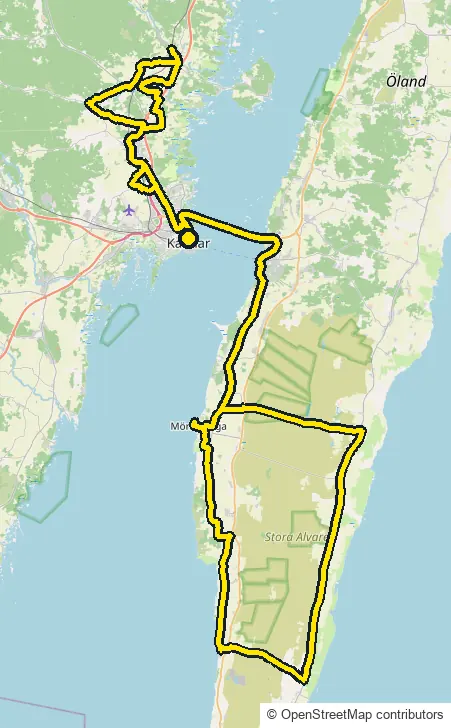 Bike course map for IRONMAN Kalmar: the official route drawn on an OpenStreetMap basemap