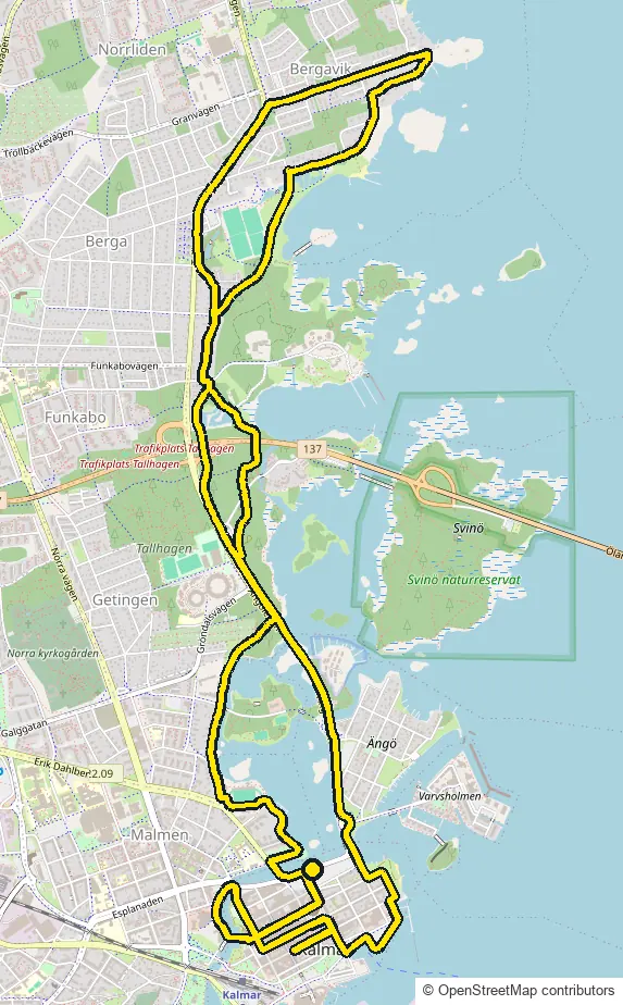 Run course map for IRONMAN Kalmar: the official route drawn on an OpenStreetMap basemap