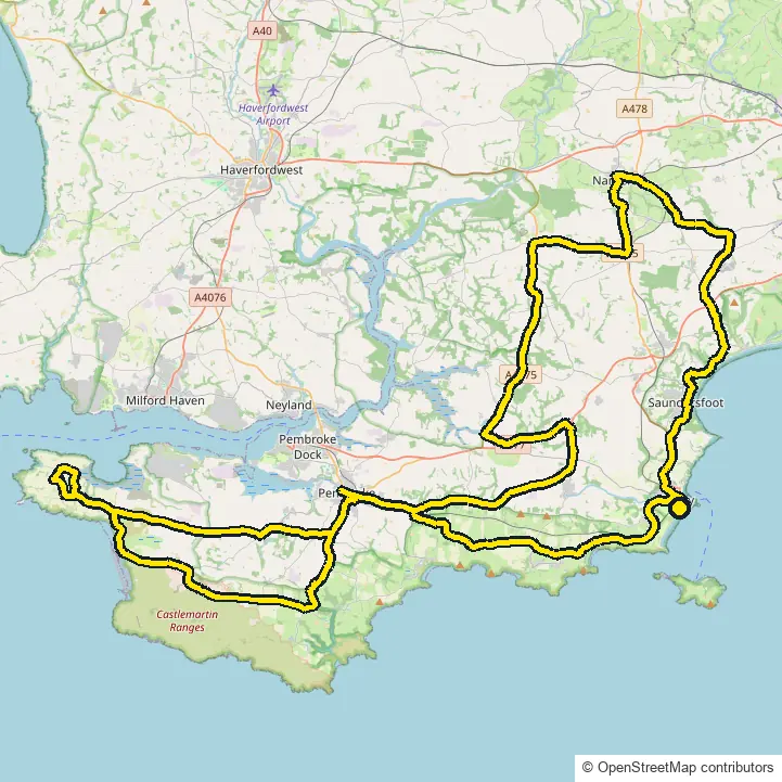 Bike course map for IRONMAN Wales: the official route drawn on an OpenStreetMap basemap