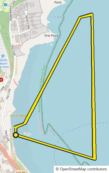 Swim course map for IRONMAN Wales: the official route drawn on an OpenStreetMap basemap